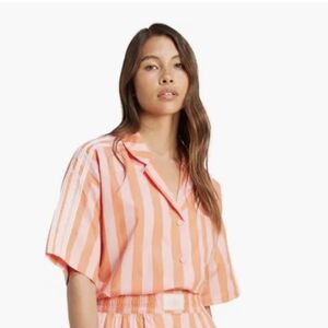 ADIDAS Resort Sriped Pink and Orange Short Sleeve Shirt NWT Size XL Retro Look